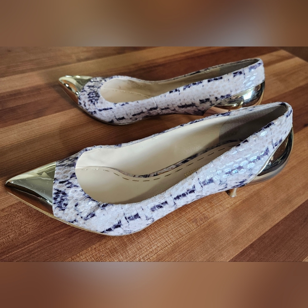 Enzo Angiolini Snakeskin Print, Mirror Kitten Heels.